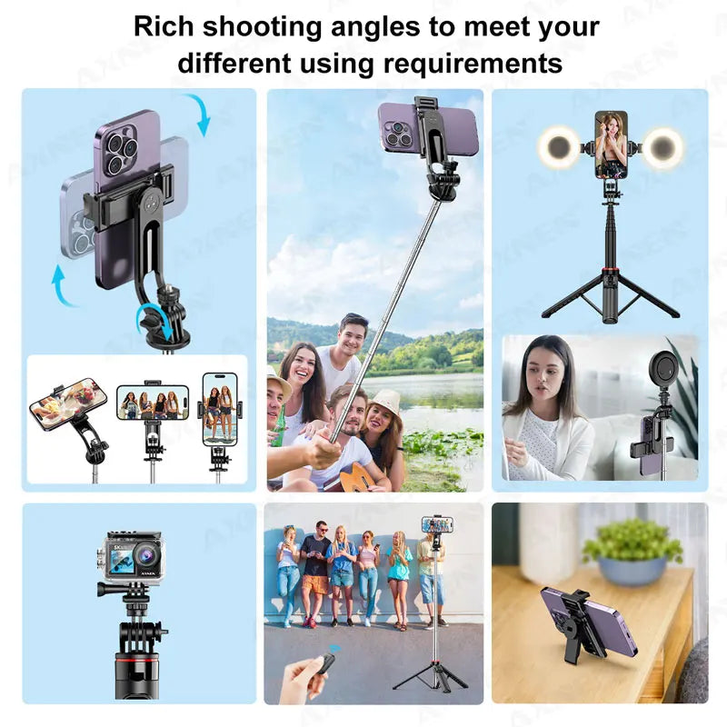 AXNEN Mobile Phone Tripod C12/C13 – 1325mm Stand for Cellphone & GoPro, with Wireless Bluetooth Remote for Live Streaming