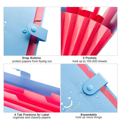 A4 Multi-Layer Folder Dutton File Bag | Candy Color Five Grid Organ Bag | Large Capacity Korean Office Stationery
