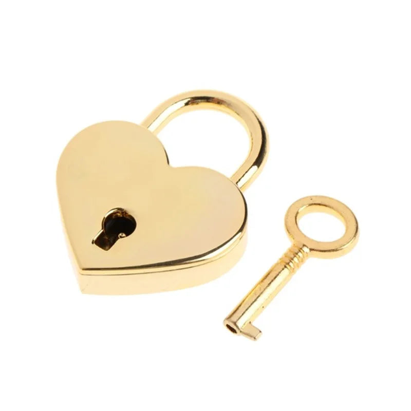 30x39mm Antique Heart-Shaped Padlock – Vintage Pink Romantic Key Lock for Diaries, Weddings, and Jewelry