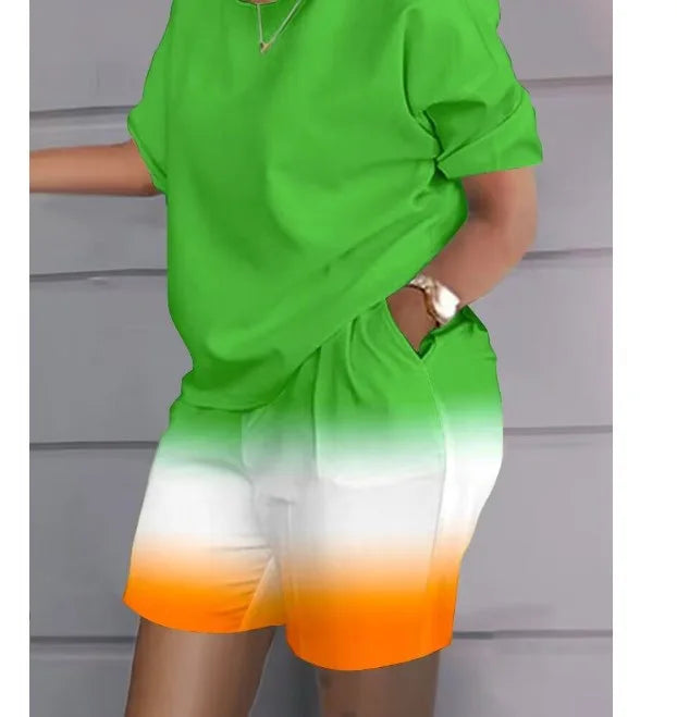 Women’s Printed 2-Piece Shorts Set – Short Sleeve T-Shirt & Elastic Waist Pants Matching Summer Y2K Outfit with Pockets (2025)