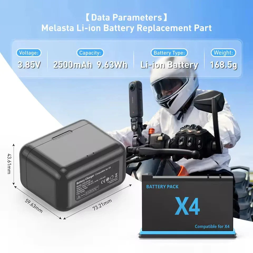 Insta360 X4 Battery 3.85V 2500mAh – Rechargeable Li-ion with Fast Charging Case & Storage Box for 360 Panoramic Action Cameras