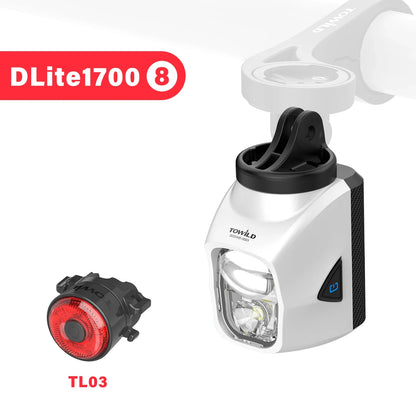 TOWILD DL1700 LED Bicycle Light – 1900LM Rechargeable Front Light with Focus & Flood Beam, Power Bank Function