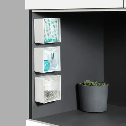 Wall-Mounted Plastic Storage Boxes - Dustproof Bathroom Organizer for Cotton Swabs, Makeup, Small Jewelry, Adhesive Holder Box