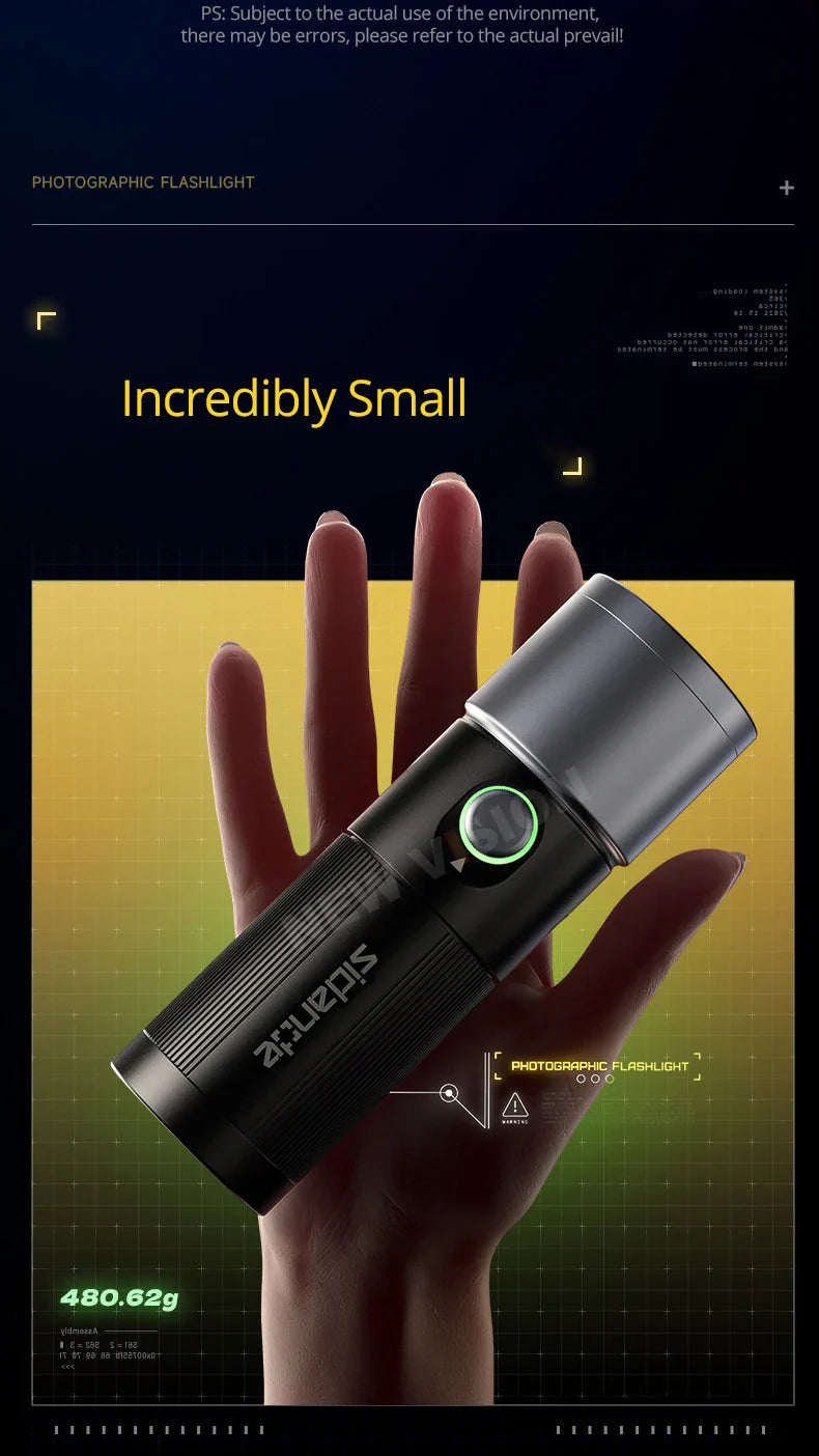 SIDANDE 10W Flashlight with Four Color Projection - 8400mAh Rechargeable Battery, 4 Hours Full-Power Output