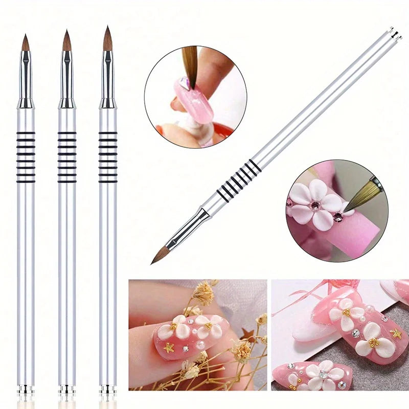 Silver Nail Art Brush – Metal Rod Crystal Nail Pen for 3D Sculpting & Light Therapy Manicure Design