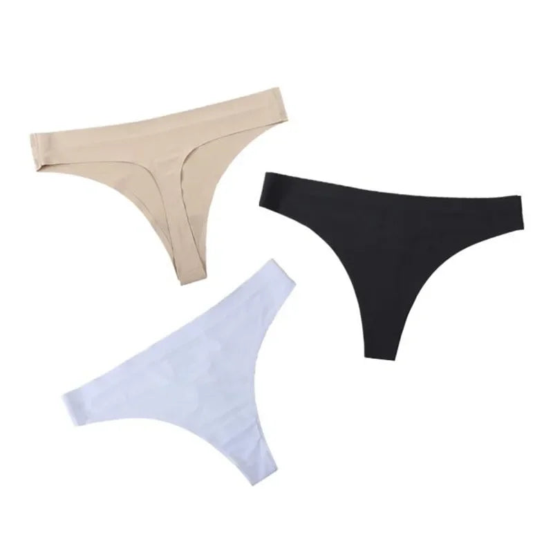 3PCS Ice Silk Seamless Thong Set for Women – Solid Low Rise Sexy G-String Sports Underwear, S-XL Sizes
