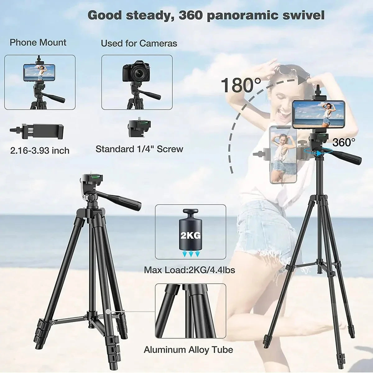 100cm Phone Tripod Stand – Video Recording Tripod with Bluetooth Remote, Universal Camera & Phone Photography Stand