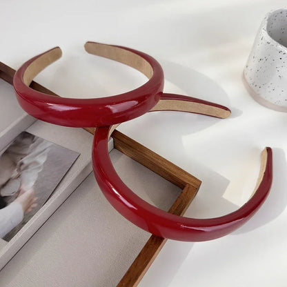 Retro Red Leather Sponge Headband – Fashionable Hair Hoop for Women, Wash Face & Party Hair Accessories Gift