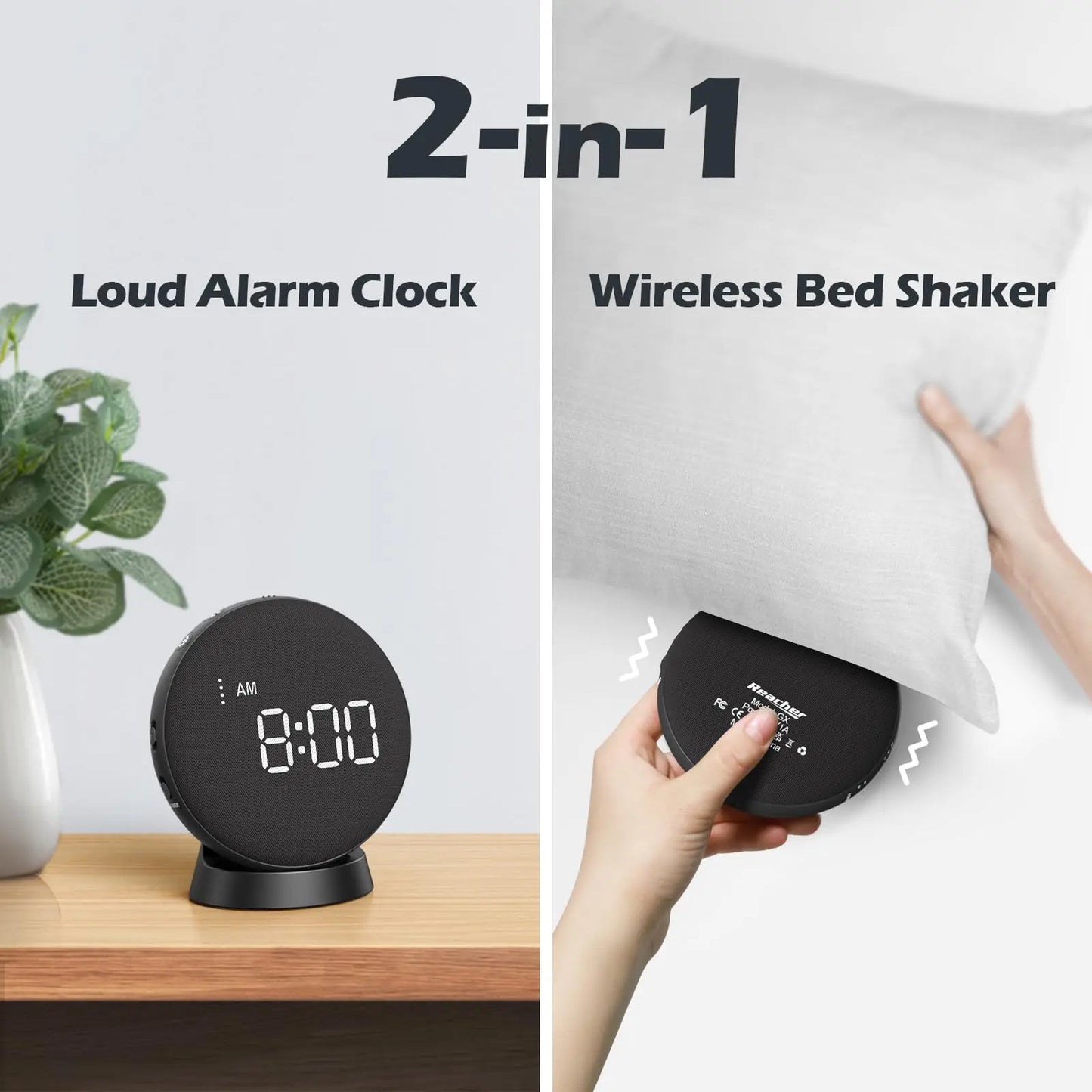 Awakening Vibrating Alarm Clock – Loud Bed Shaker for Heavy Sleepers & Hearing Impaired, Wireless Magnetic Charging