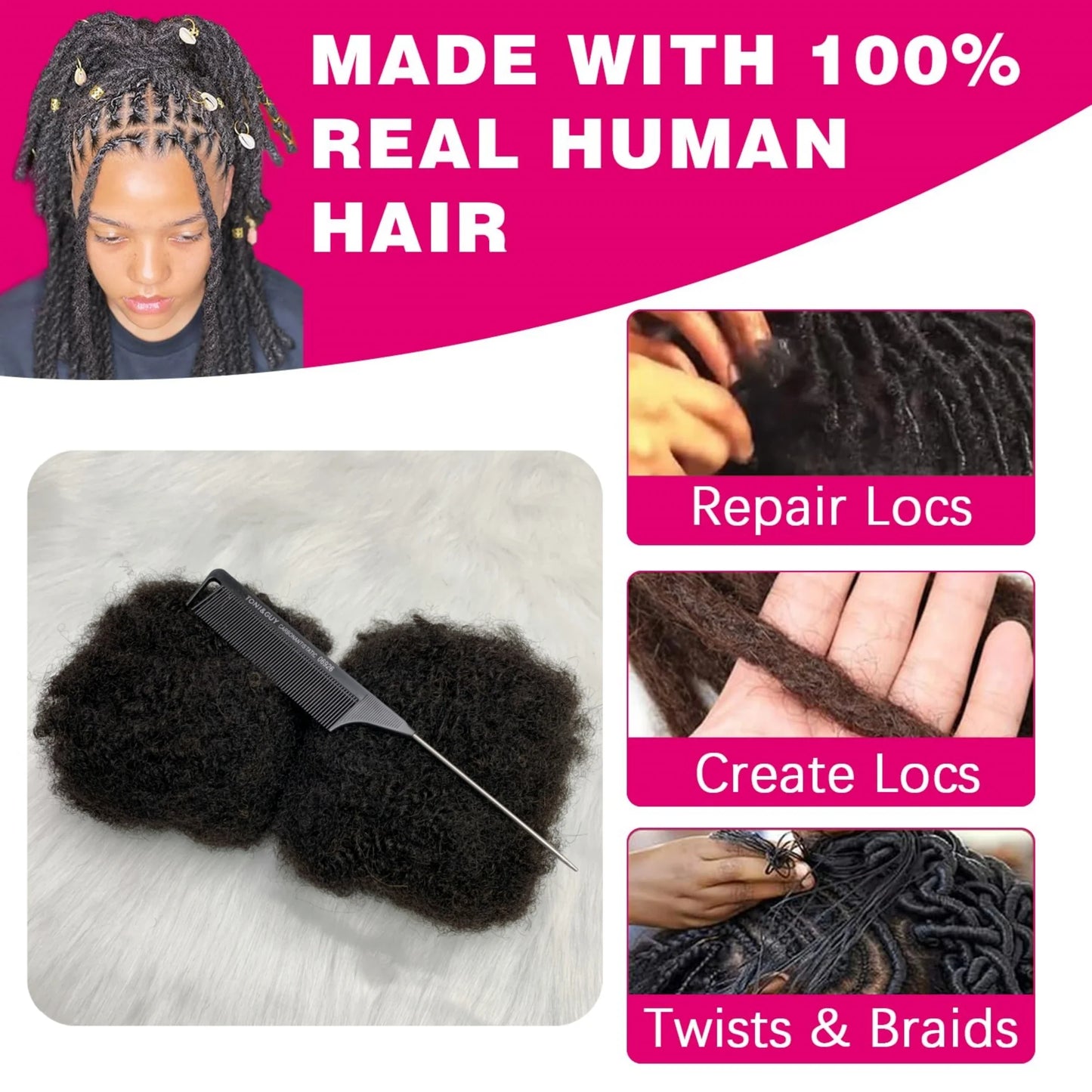1Pc 30g Brazilian Afro Kinky Curly Remy Human Hair Bulk — No Weft Braiding Extensions for Locs & Braids