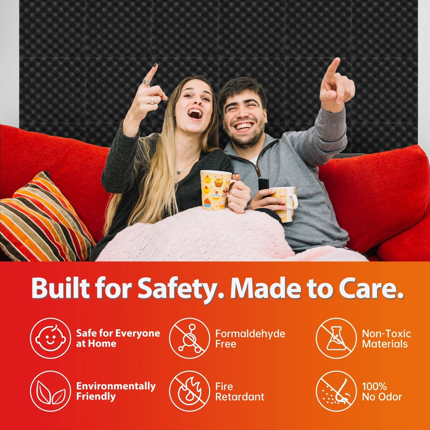 TOUO Acoustic Foam Panels – Fireproof Egg Crate Soundproofing Sponge 6/12/24/48 Pack Studio & Home Sound Absorbing Foam Tiles