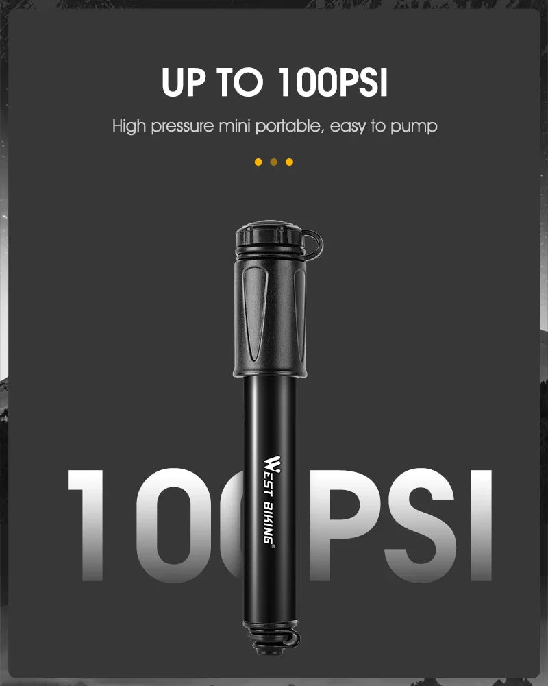 WEST BIKING 130PSI Mini Bike Pump – Portable Aluminum Alloy Hand Air Pump for MTB & Road Cycling, Drop-Proof & Ultralight