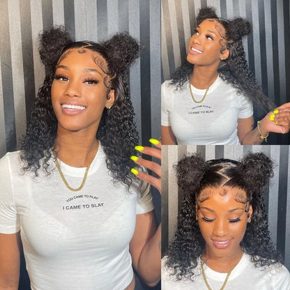 12A Brazilian Kinky Curly Bob Wig - Human Hair Lace Frontal Wigs, 180 Density - Glueless Wear-and-Go Water Wave Closure Wig