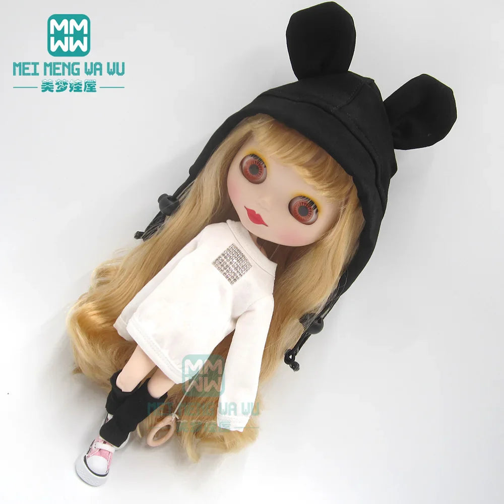 Blythe Doll Accessories Set – Fashion Sweatshirt, Shoe Covers & Sneakers for Blythe & Azone Dolls, Christmas Gift