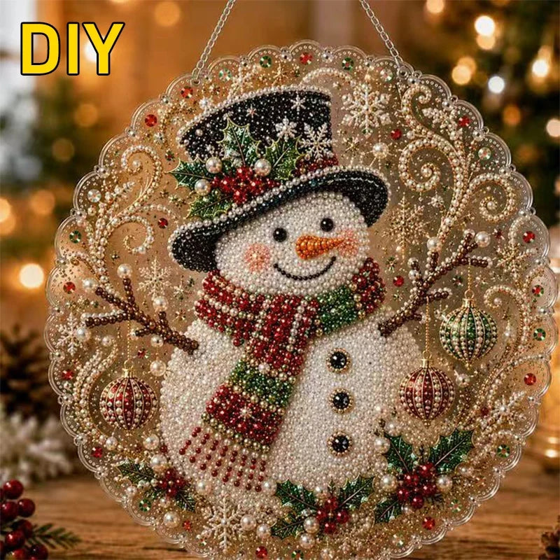 Christmas Pearl Diamond Painting Suncatcher Kit - DIY Acrylic Round Bead Craft for Wall & Window Decor