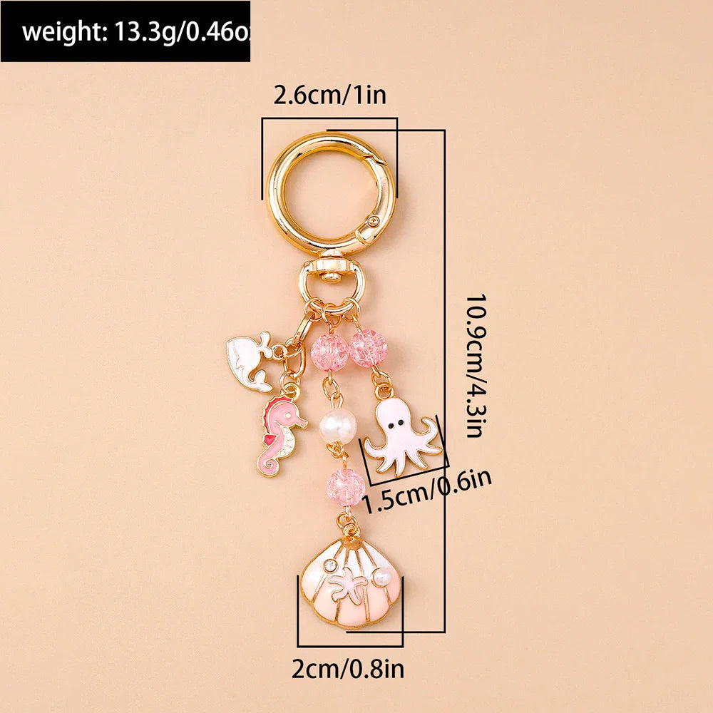 Summer Beach Shell Keychain – Octopus and Starfish Marine Life Pendant for Women, Girls, Handbag Decor, and Gifts