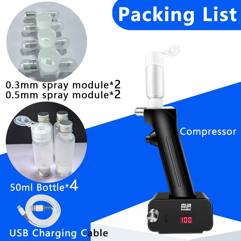 SHANGSE Upgraded No-Clean Airbrush – Portable Painting Tool with 0.3 & 0.5mm Spray Modules for Tattoo, Model, Cake Decoration & DIY Hobby
