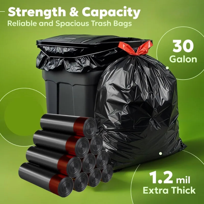 Heavy Duty Leak Proof Garbage Bags – 100pcs Extra Large 3.0mm Thick Tear Resistant Odor Proof Trash Bags Roll Pack