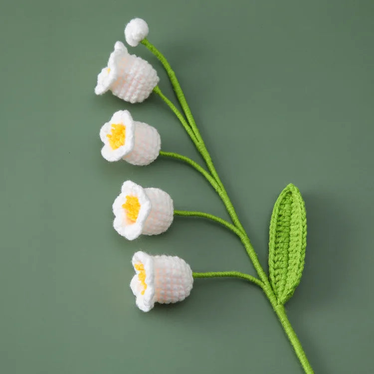 Handmade Crochet Bell Orchid in Pot – Knitted Artificial Flower with Light for Desktop & Easter 2025 Decor