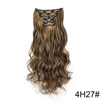 24-Inch 16 Clips-in Hair Extensions – Long Straight Synthetic Blonde & Black Hairpieces, Heat Resistant for Daily Use