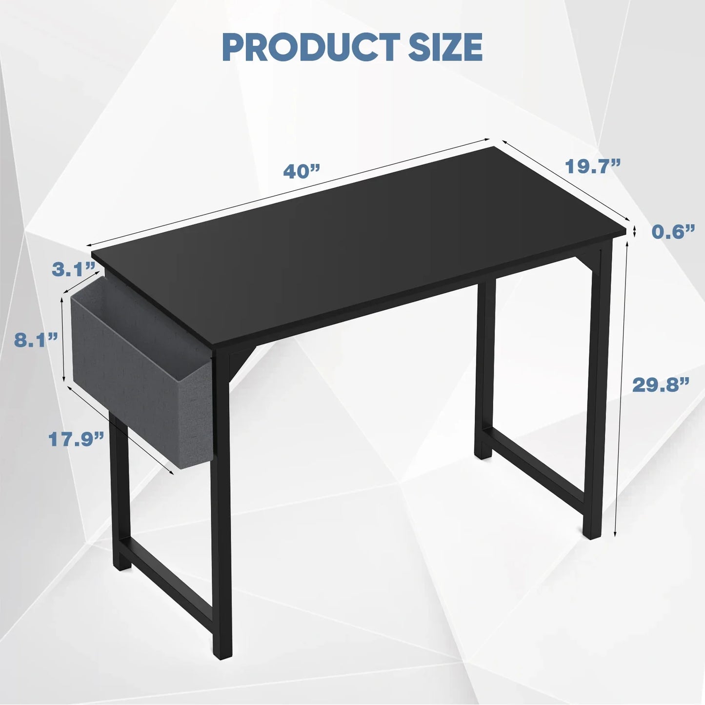 Computer Desk – Modern Compact Writing & Gaming Table with Side Bag, Headphone Hook, Easy Assembly