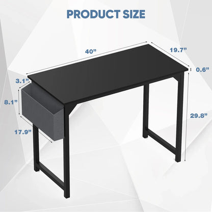 Computer Desk – Modern Compact Writing & Gaming Table with Side Bag, Headphone Hook, Easy Assembly