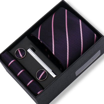 Men’s Green Tie Gift Box Set - Premium Business Necktie with Hanky, Cufflinks & Tie Clip for Wedding Formal Wear
