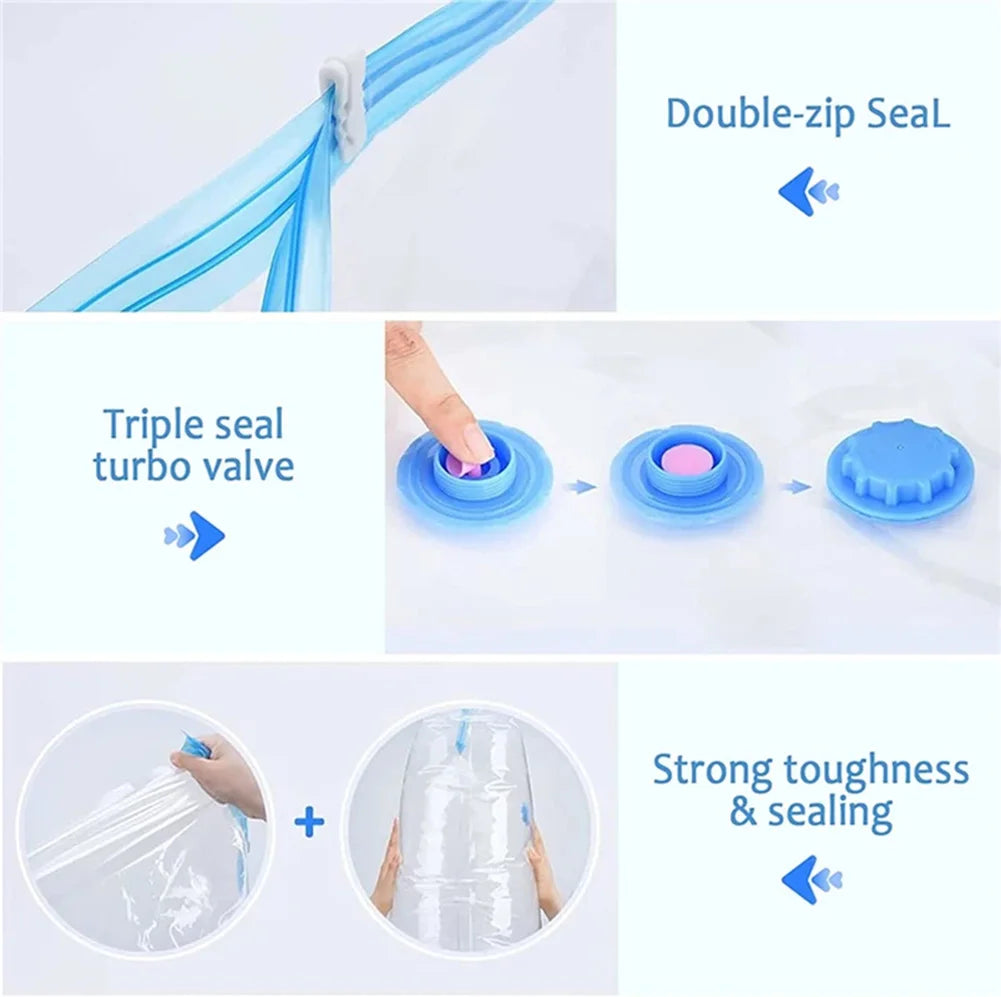 4pcs Reusable Transparent Vacuum Bags — Folding Compressed Space-Saving Storage for Clothes & Travel