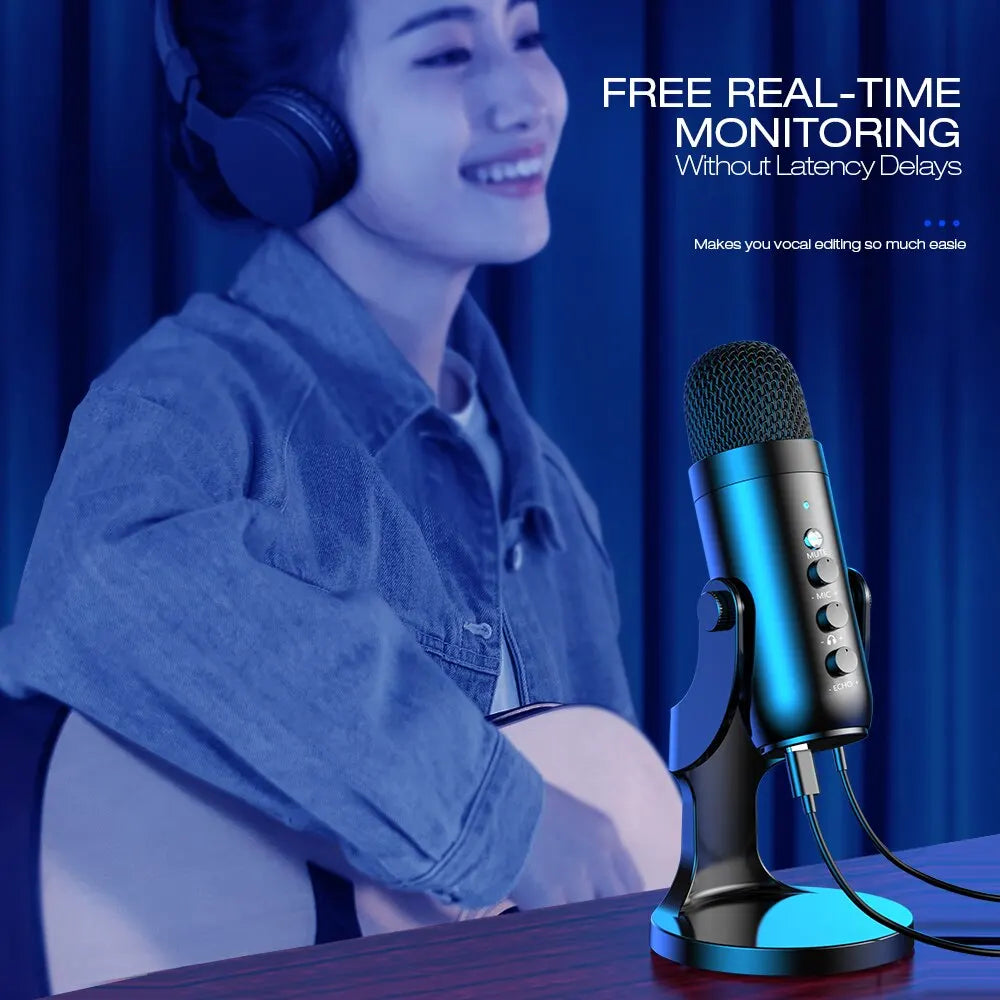 Haomuren USB Microphone for PC & Mac – Condenser Mic for Gaming, Streaming, Recording, with Phone Adapter & Headphone Output