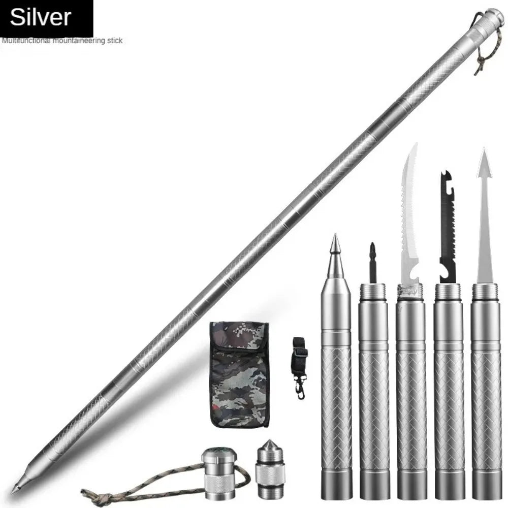 Professional Outdoor Mountaineering Stick – Multi-Function Metal Hiking & Survival Tool for Camping, Travel, and Self-Defense