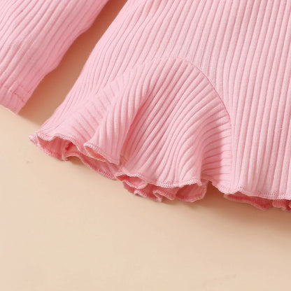 Newborn Baby Girls Clothes Set – Pink Ruffle Top & Heart Print Bow Trousers, Princess Casual Outfit for Infants