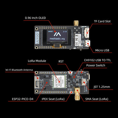 LILYGO TTGO Meshtastic LoRa32 ESP32 Development Board — SX1276/1278 Module 433/868/915MHz with 0.96" OLED, Low Power LoRa Module