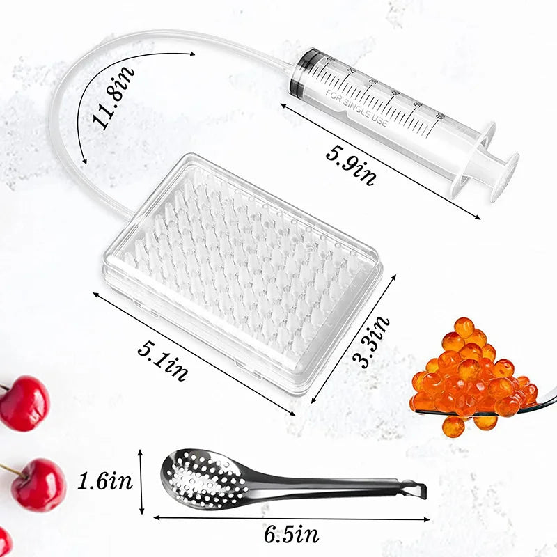 Caviar Maker Box – 96-Hole Spherification Dropper Molecular Gastronomy Kit with Spoon, Syringe, and Roe Sauce Dispenser