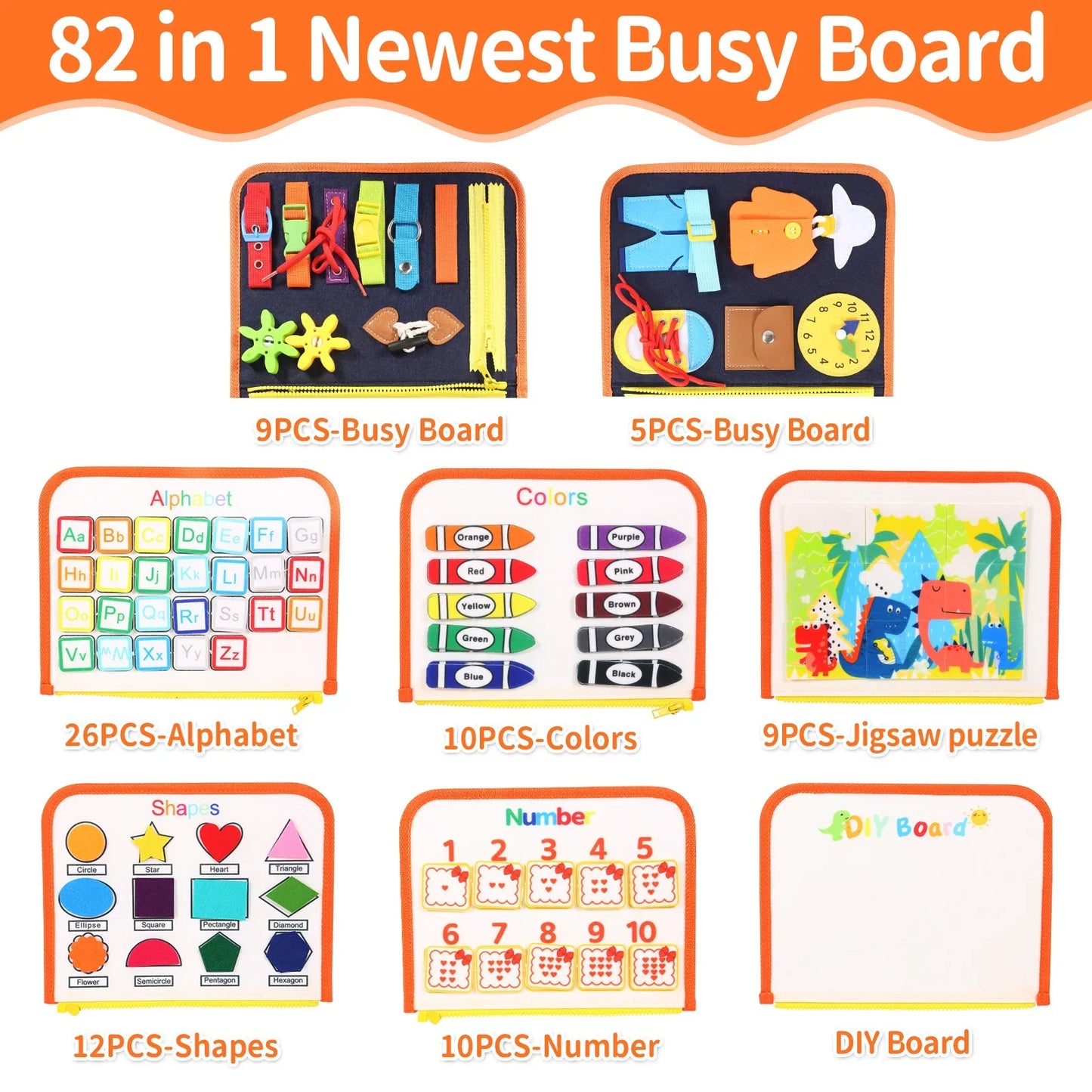TUNJILOOL Montessori Busy Board – Early Educational Toy for Toddlers, Felt Cloth Story Book, 3D Shape & Color Match