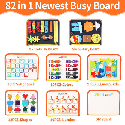 TUNJILOOL Montessori Busy Board – Early Educational Toy for Toddlers, Felt Cloth Story Book, 3D Shape & Color Match