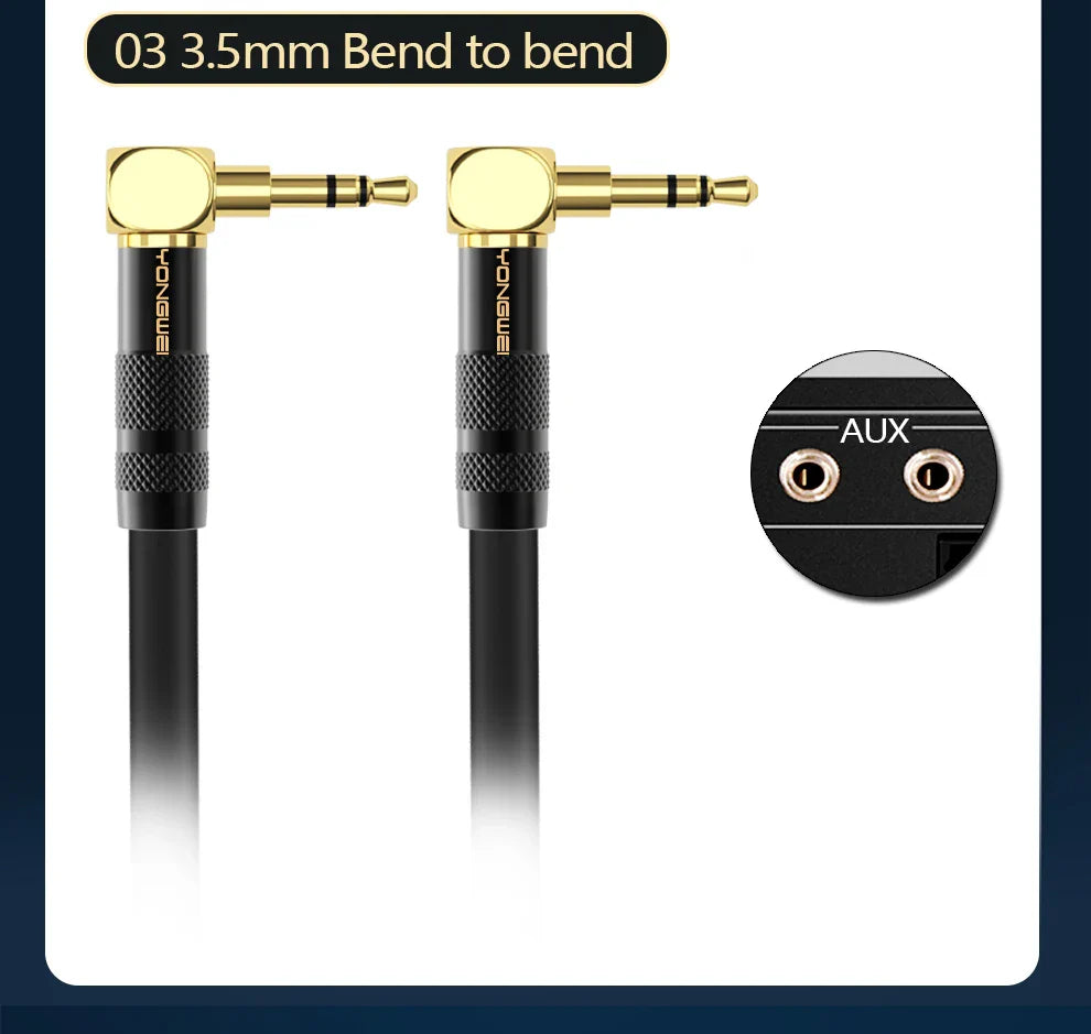 YONGWEI 3.5mm AUX Audio Cable - Straight to Curved Male-to-Male for Car, Mobile Phone, Computer, Speaker and Headset Extension