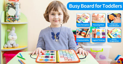 TUNJILOOL Montessori Busy Board – Early Educational Toy for Toddlers, Felt Cloth Story Book, 3D Shape & Color Match