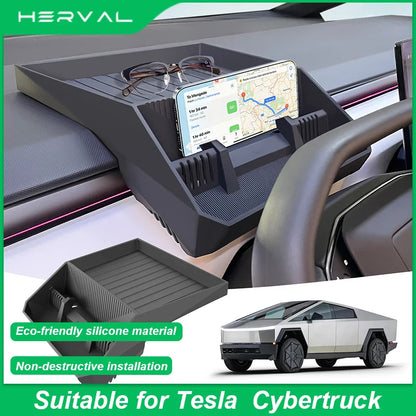 Herval Silicone Air Vent Phone Holder & Storage Tray for Tesla Model Y/3 Highland – Car Tissue Box Organizer Accessory