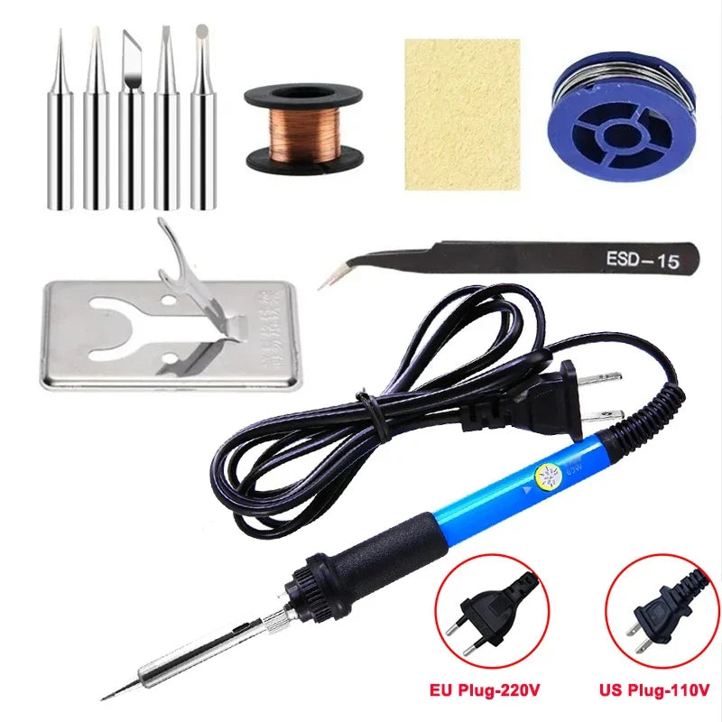 60W Adjustable Temperature Soldering Iron - 110V/220V Electric Welding & Repair Tool