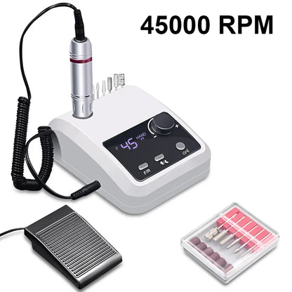 45000 RPM Electric Nail Drill Machine - HD Display, Metal Manicure Pen, Professional Nail Lathe & Sander for Nails