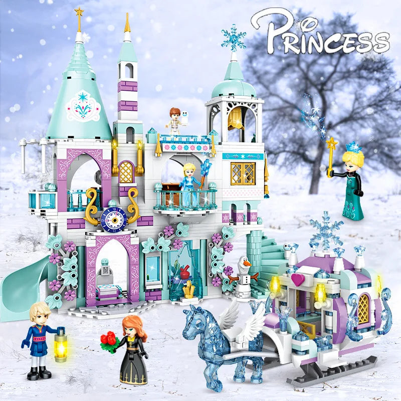 Princess Luxury Ice Castles Playground House Building Blocks Set - Winter Snow Horse Figures Toy for Girls, DIY Gift