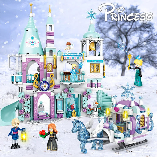 Princess Luxury Ice Castles Playground House Building Blocks Set - Winter Snow Horse Figures Toy for Girls, DIY Gift