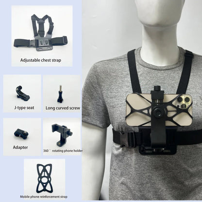 First-Person Adjustable Chest Strap Mount – Action Camera & Mobile Phone Holder for Cycling, Skiing, Outdoor Recording