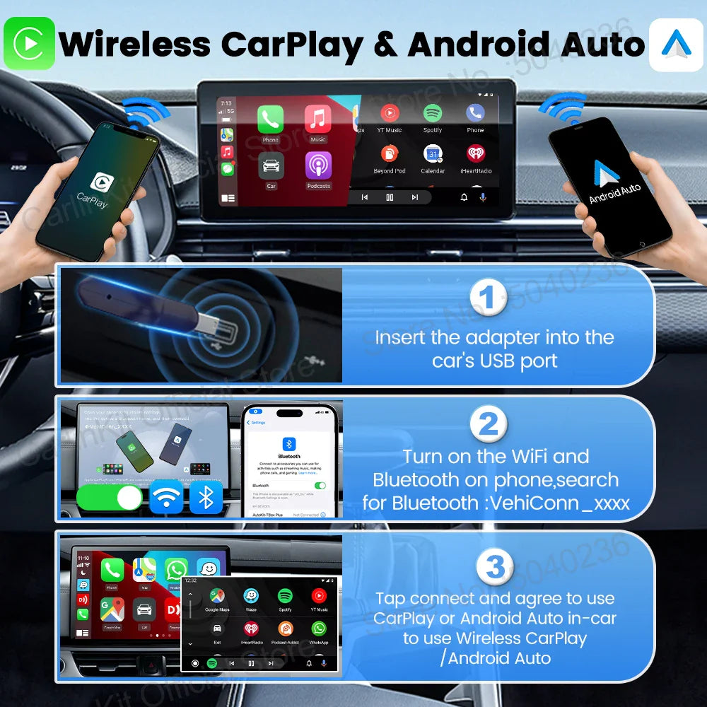 CarlinKit 5.0 Mini Wireless CarPlay & Android Auto Adapter – Plug & Play WiFi Bluetooth for OEM Cars