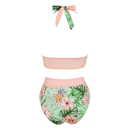 Floral Colour Block High Waist Bikini – Women's Two-Piece Swimsuit Teen Beachwear 2024 Trend