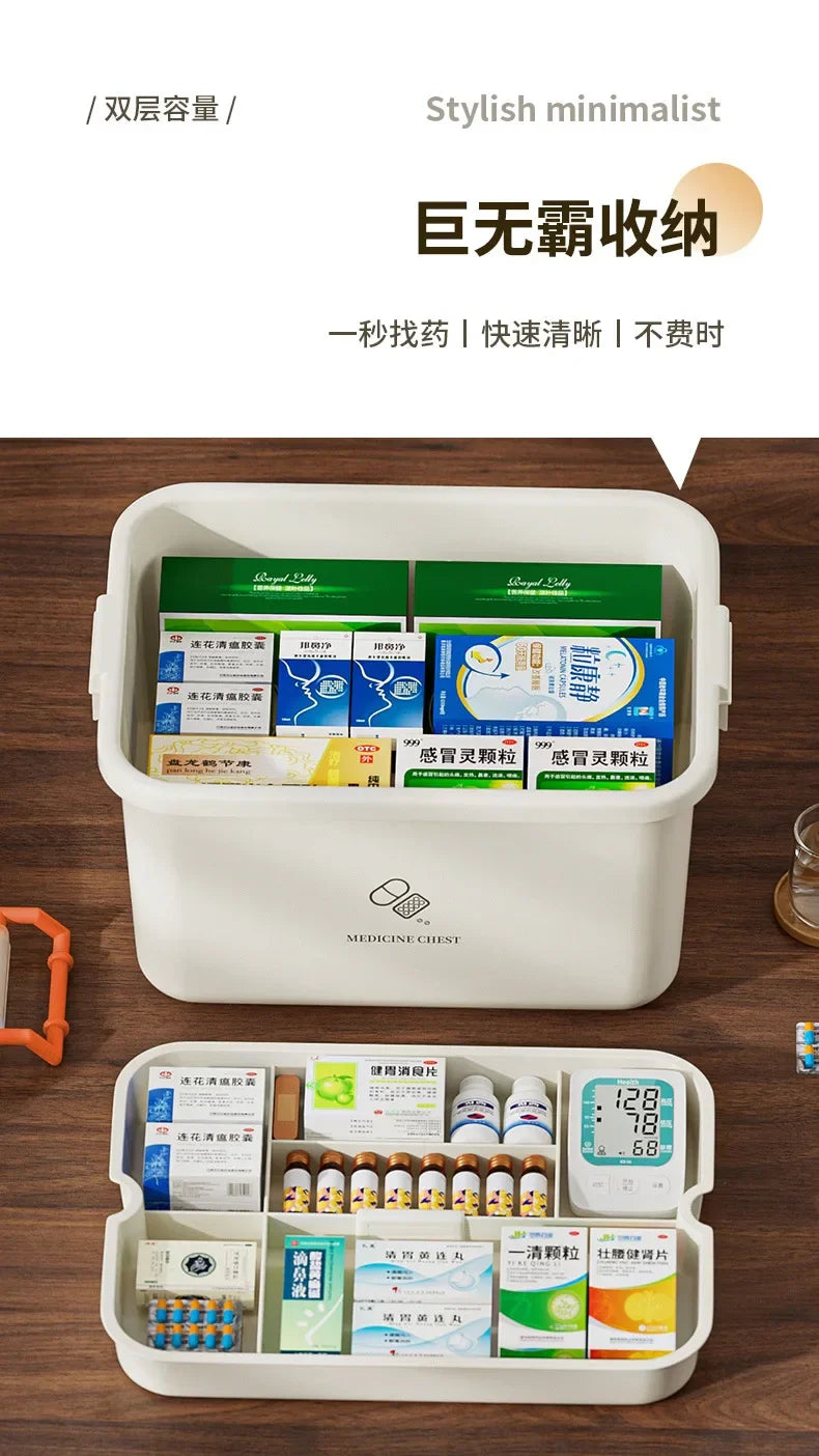 Large Capacity Medicine Box – Portable Home First Aid Kit with Multi-Layer Drug Storage for Family Emergencies