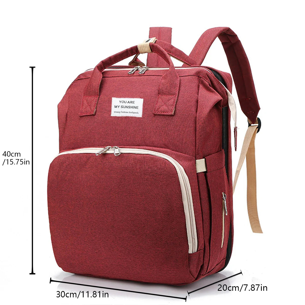 Foldable Diaper Bag with Changing Station – Large Capacity Mommy Backpack with Insulated Pocket, Multifunctional Baby Travel Bag with Bed & Double Shoulder Straps