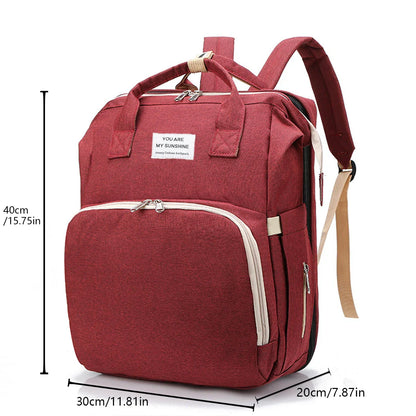 Foldable Diaper Bag with Changing Station – Large Capacity Mommy Backpack with Insulated Pocket, Multifunctional Baby Travel Bag with Bed & Double Shoulder Straps