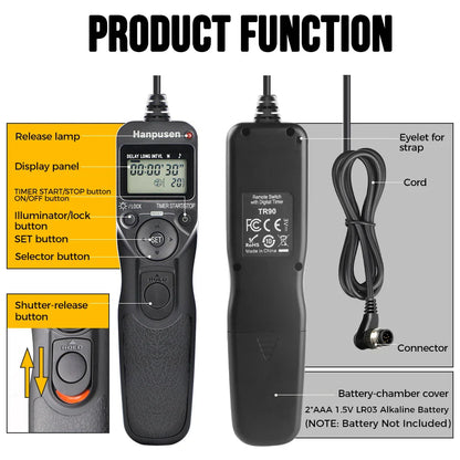 Camera Time Lapse Intervalometer — LCD Timer Remote Shutter Release for Canon, Nikon, Sony, Fujifilm, Olympus, Pentax