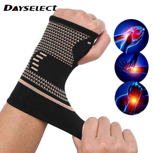 Copper Fiber Wrist Brace — Elastic Sport Bandage Wristband for Hand Support, Gym, Tennis, Fitness, and Powerlifting